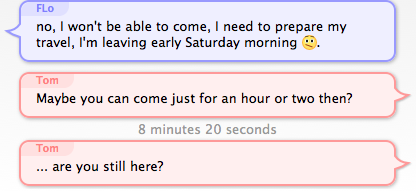 screenshot of 2 messages with over 5 minutes of interval
