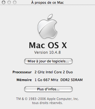 MacBook Core2Duo 2Ghz 1Go de DDR2 667Mhz